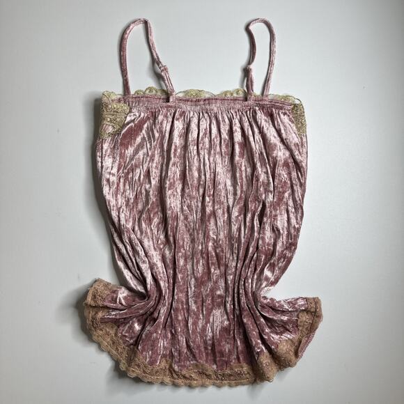 Crushed Velvet Lace Cami Pink Gold Trim Small Fairycore Coquette Romantic Top - Picture 4 of 11